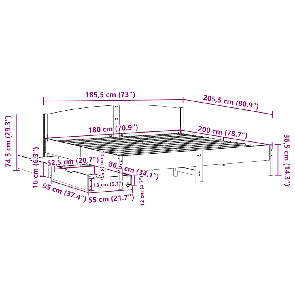 Bed Frame without Mattress Wax Brown 180x200 cm Super King Solid Wood Pine