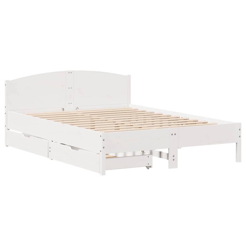 Bed Frame without Mattress White 150x200 cm King Size Solid Wood Pine