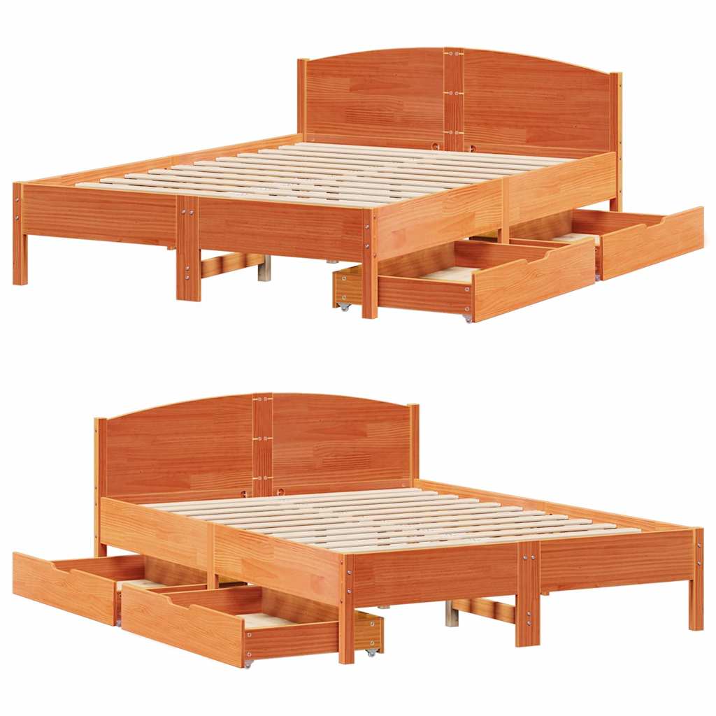 Bed Frame without Mattress Wax Brown 150x200 cm King Size Solid Wood Pine
