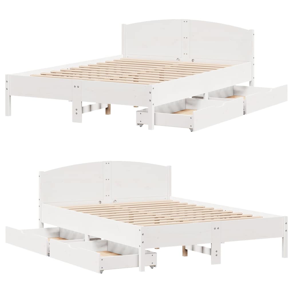 vidaXL Bed Frame without Mattress White 135x190 cm Double Solid Wood Pine