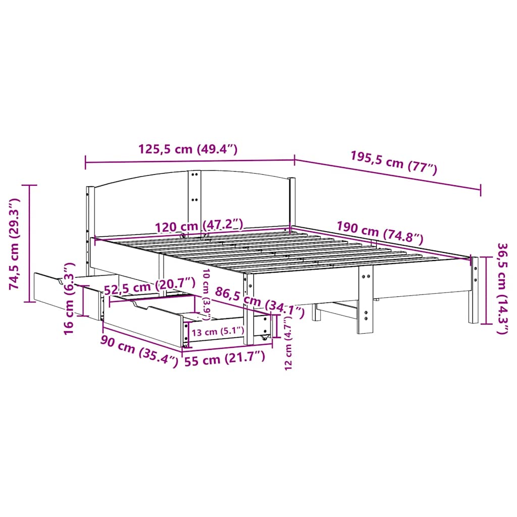 Bed Frame without Mattress White 120x190 cm Small Double Solid Wood Pine