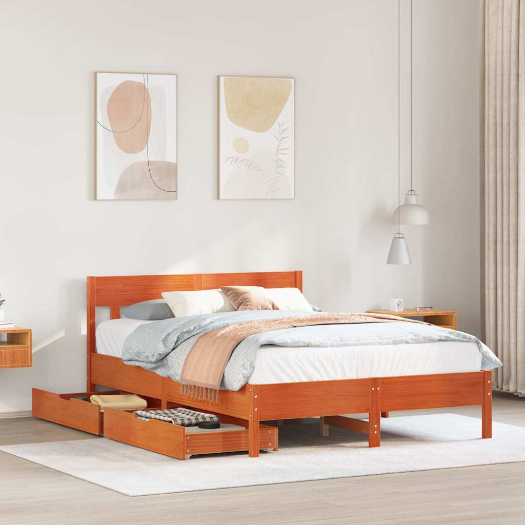 Bed Frame without Mattress Wax Brown 140x200 cm Solid Wood Pine