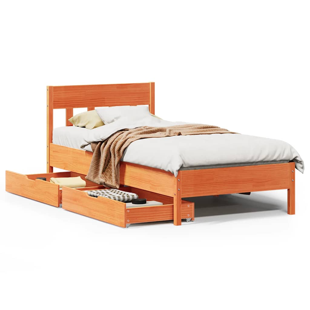 Bed Frame without Mattress Wax Brown 100x200 cm Solid Wood Pine