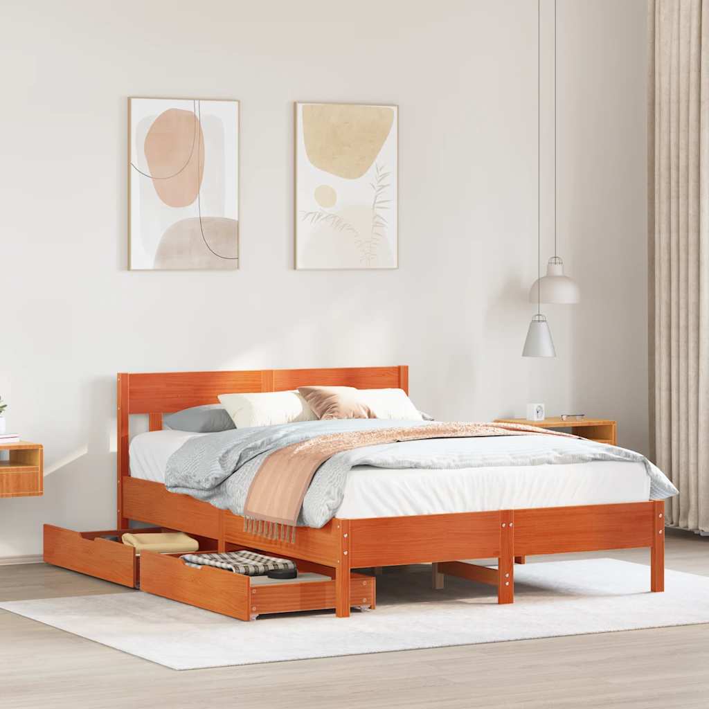 Bed Frame without Mattress Wax Brown 120x190 cm Small Double Solid Wood Pine