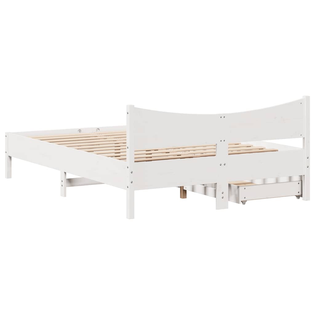 Bed Frame with Drawers White 150x200 cm King Size Solid Wood Pine