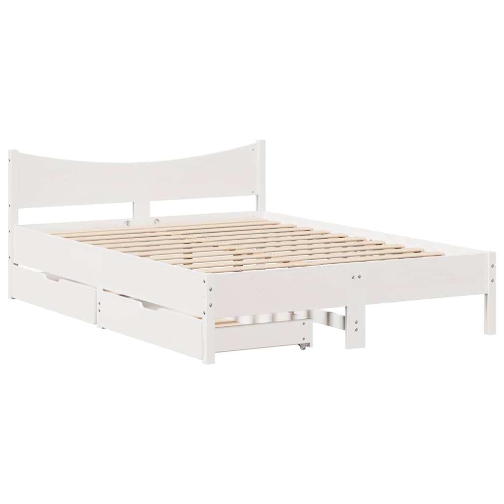 Bed Frame with Drawers White 140x200 cm Solid Wood Pine