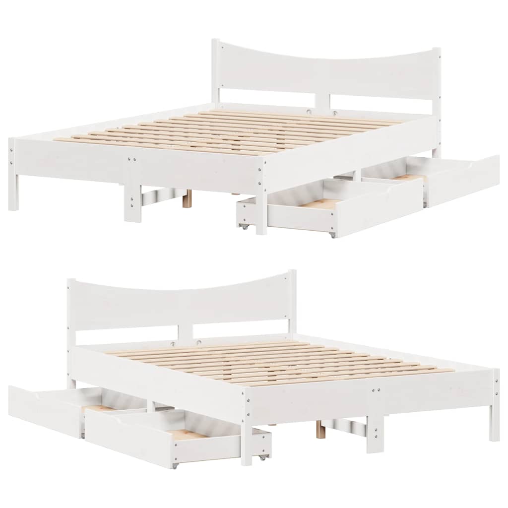 Bed Frame with Drawers White 120x200 cm Solid Wood Pine