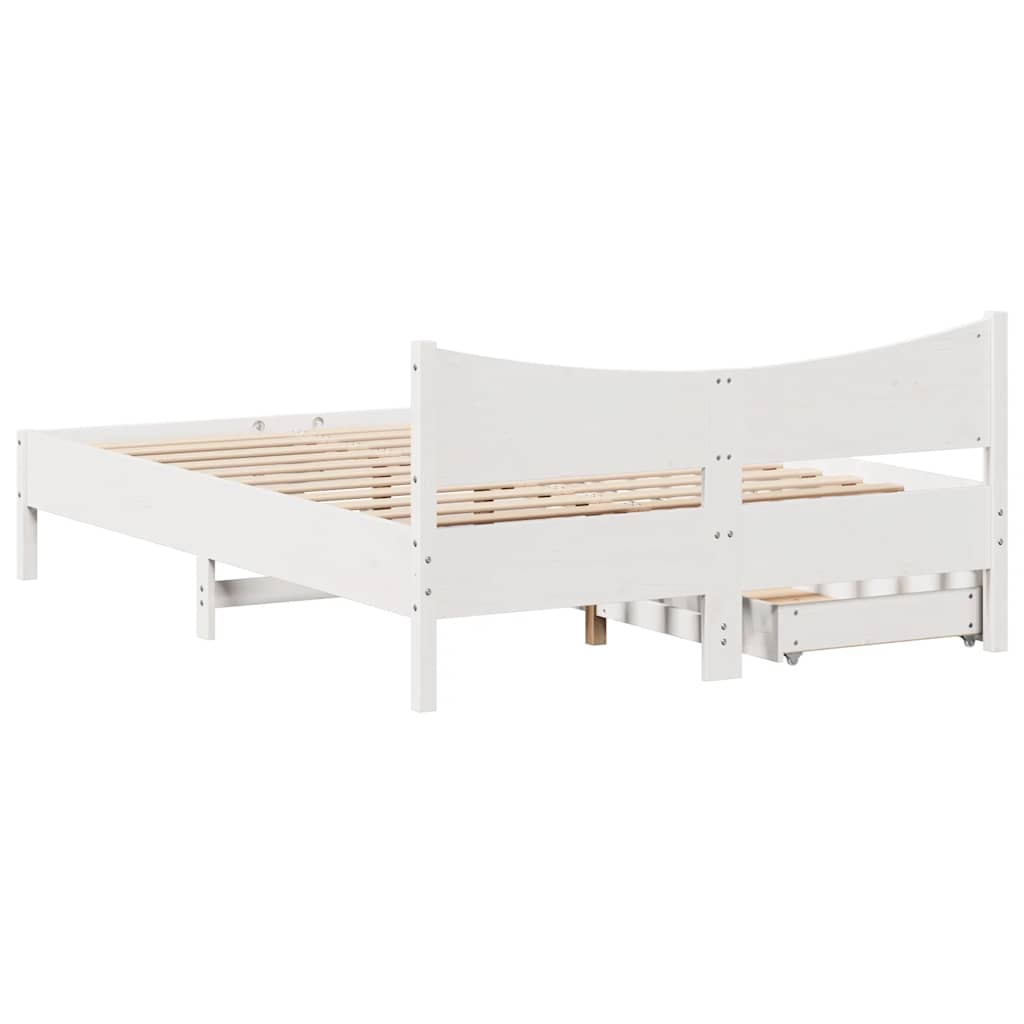 Bed Frame with Drawers White 140x190 cm Solid Wood Pine