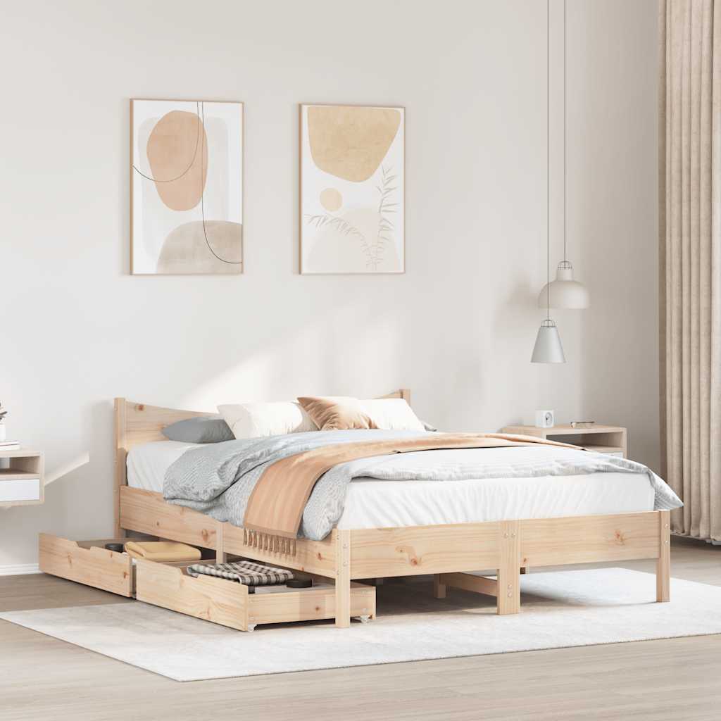Bed Frame with Drawers 135x190 cm Double Solid Wood Pine