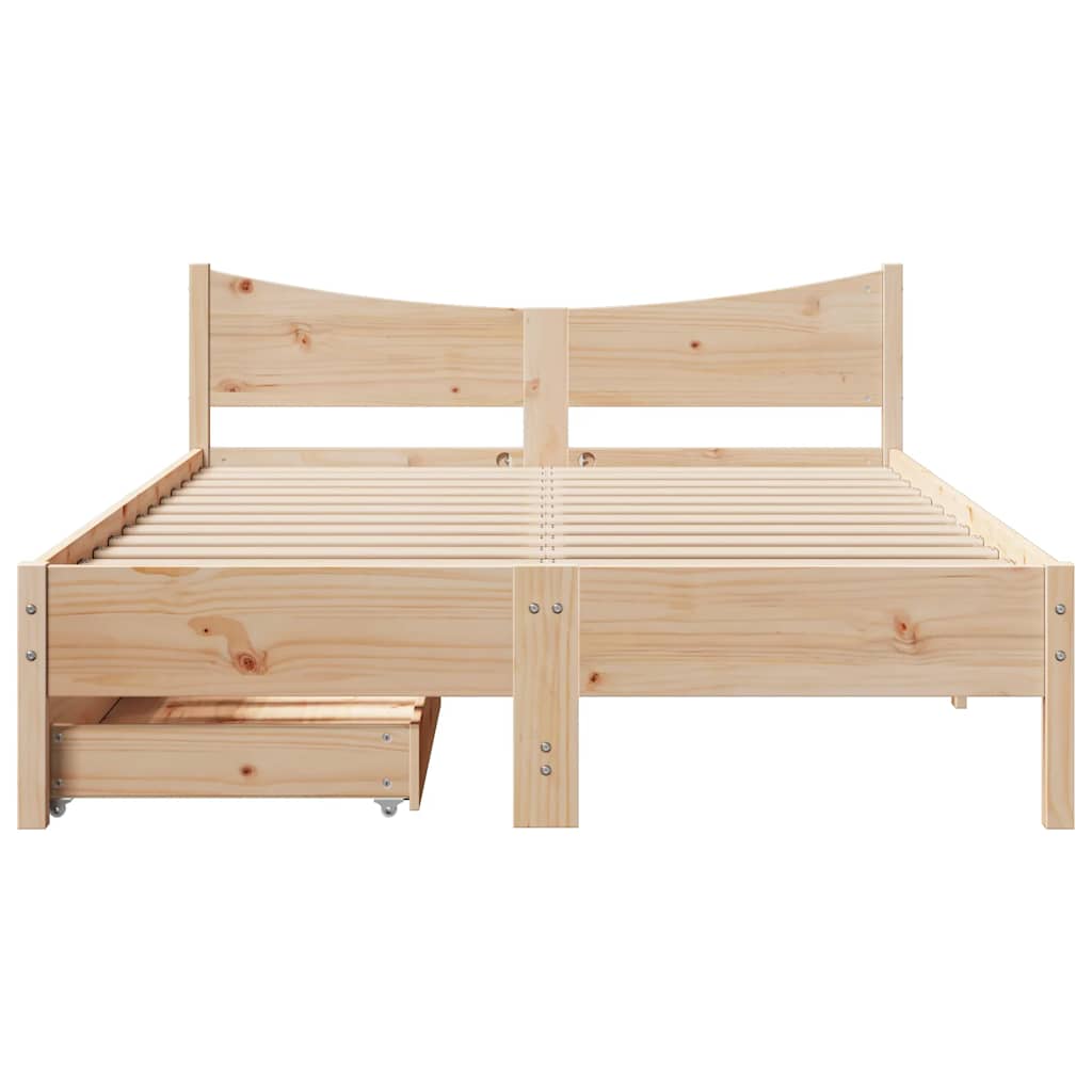 Bed Frame with Drawers 135x190 cm Double Solid Wood Pine
