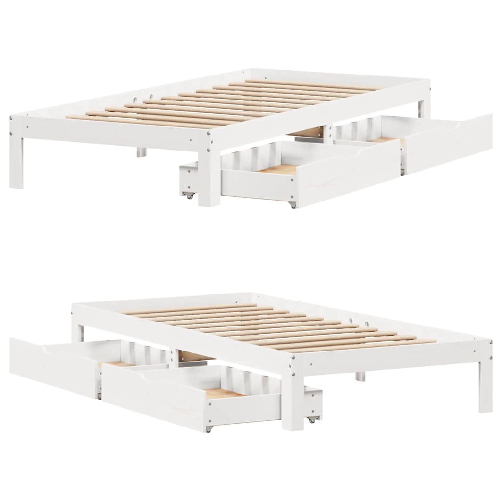 Bed Frame with Drawers without Mattress White 75x190 cm Small Single