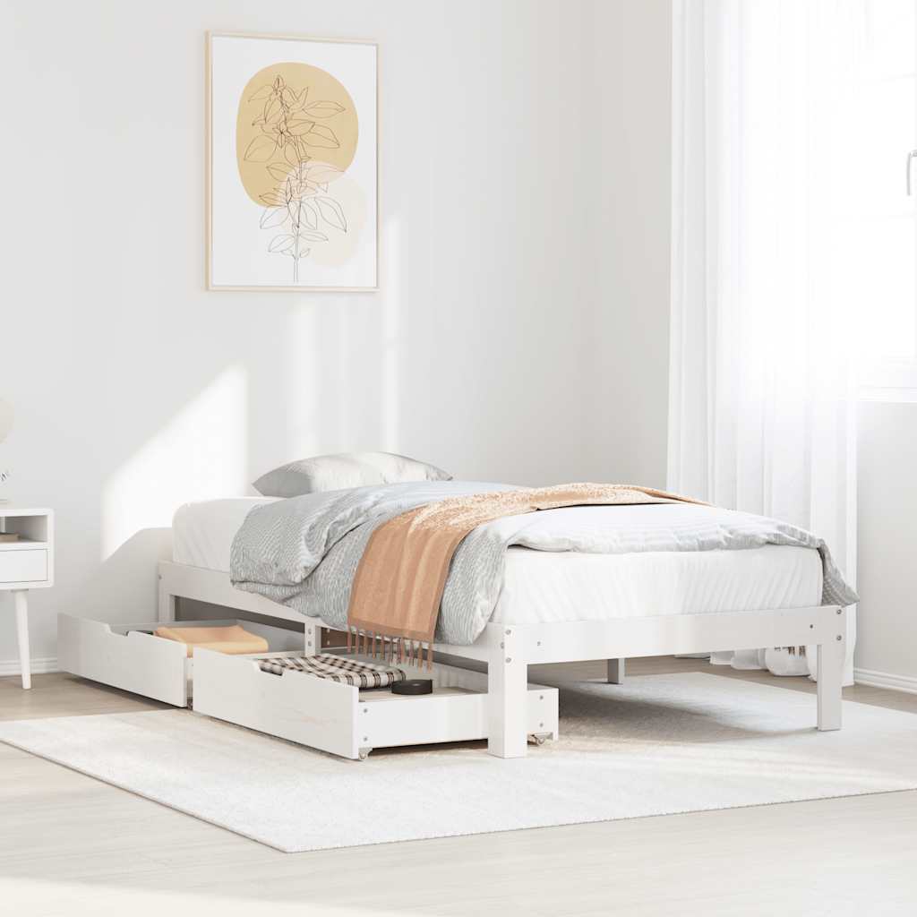 Bed Frame with Drawers without Mattress White 75x190 cm Small Single