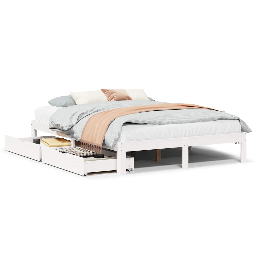 Bed Frame with Drawers without Mattress White 140x190 cm