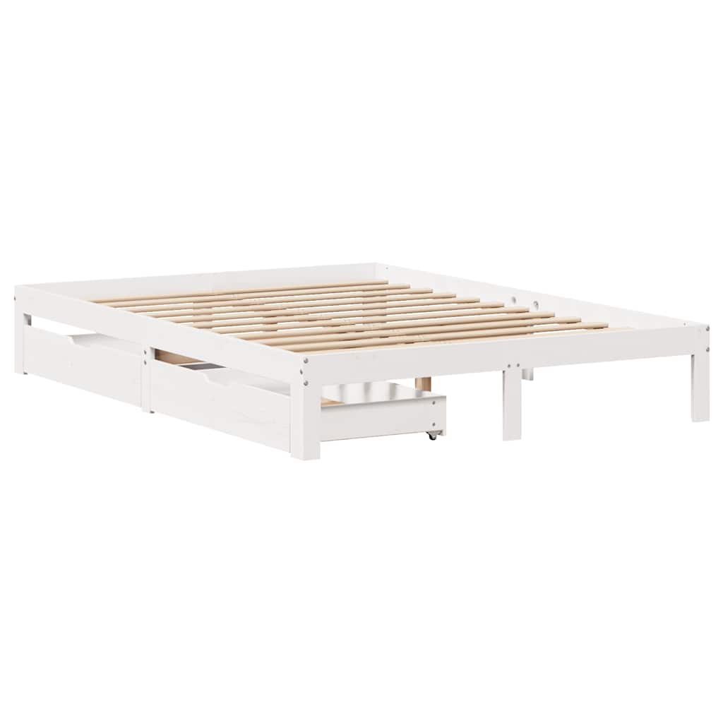 Bed Frame with Drawers without Mattress White 140x190 cm