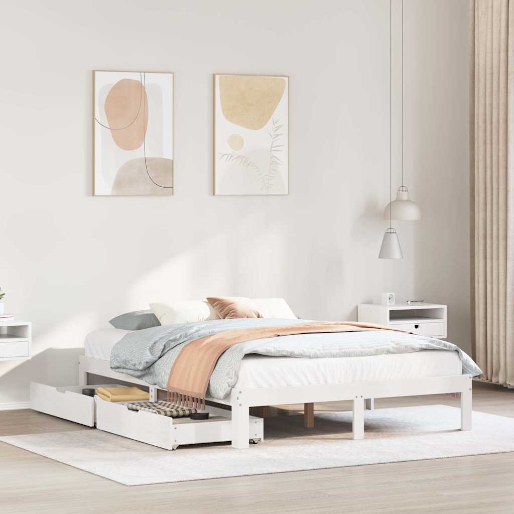 Bed Frame with Drawers without Mattress White 140x190 cm