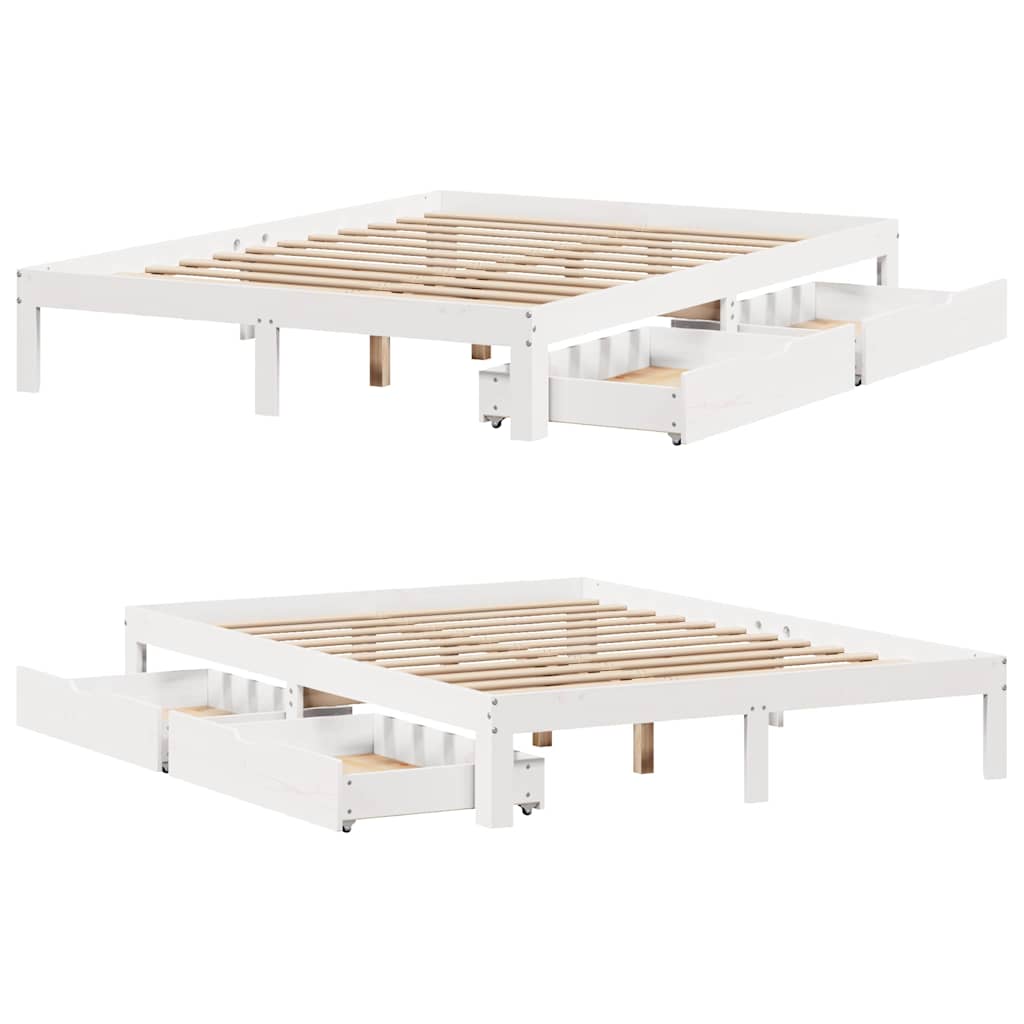 Bed Frame with Drawers without Mattress White 160x200 cm