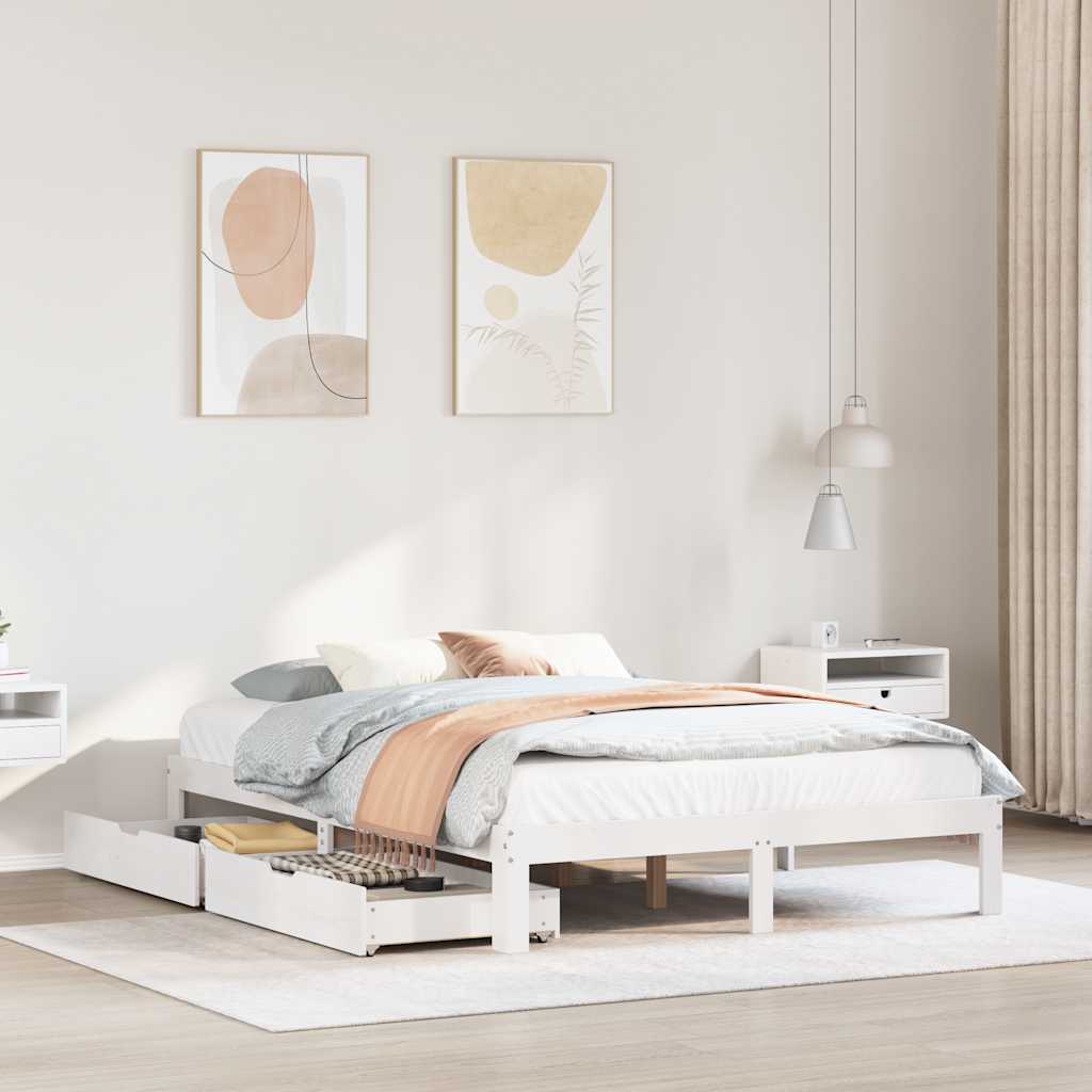 Bed Frame with Drawers without Mattress White 160x200 cm