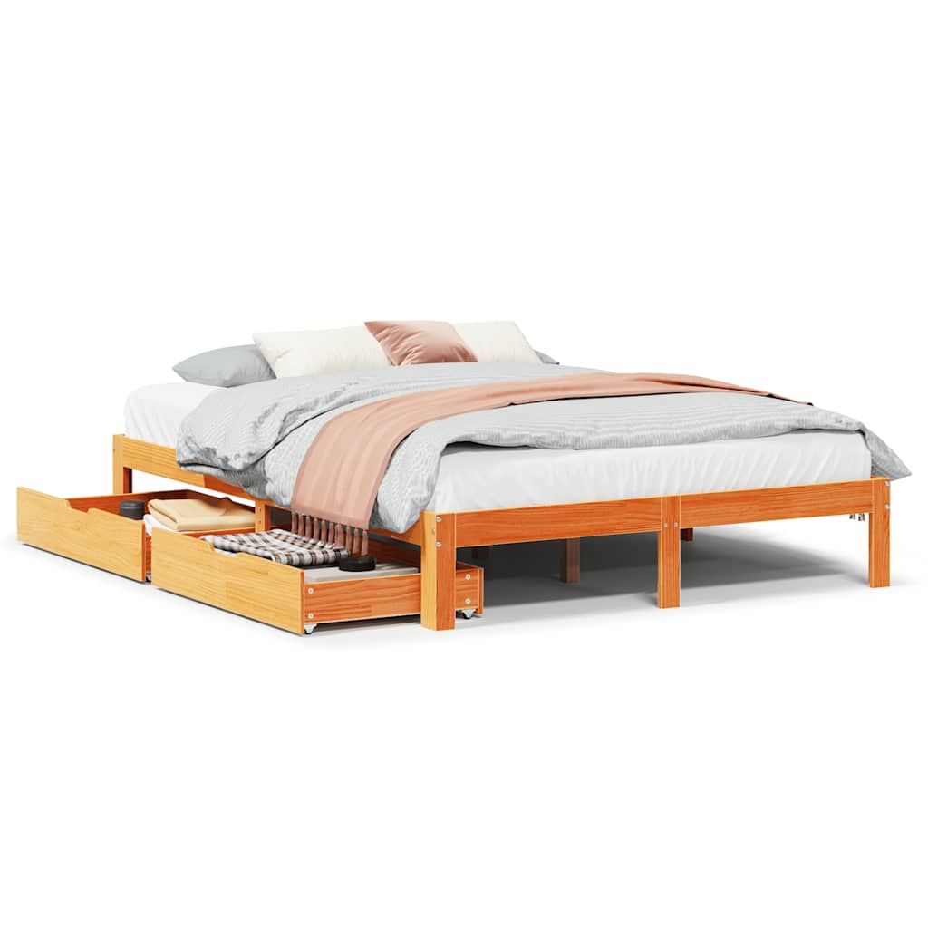 Bed Frame with Drawers without Mattress Wax Brown 135x190 cm Double