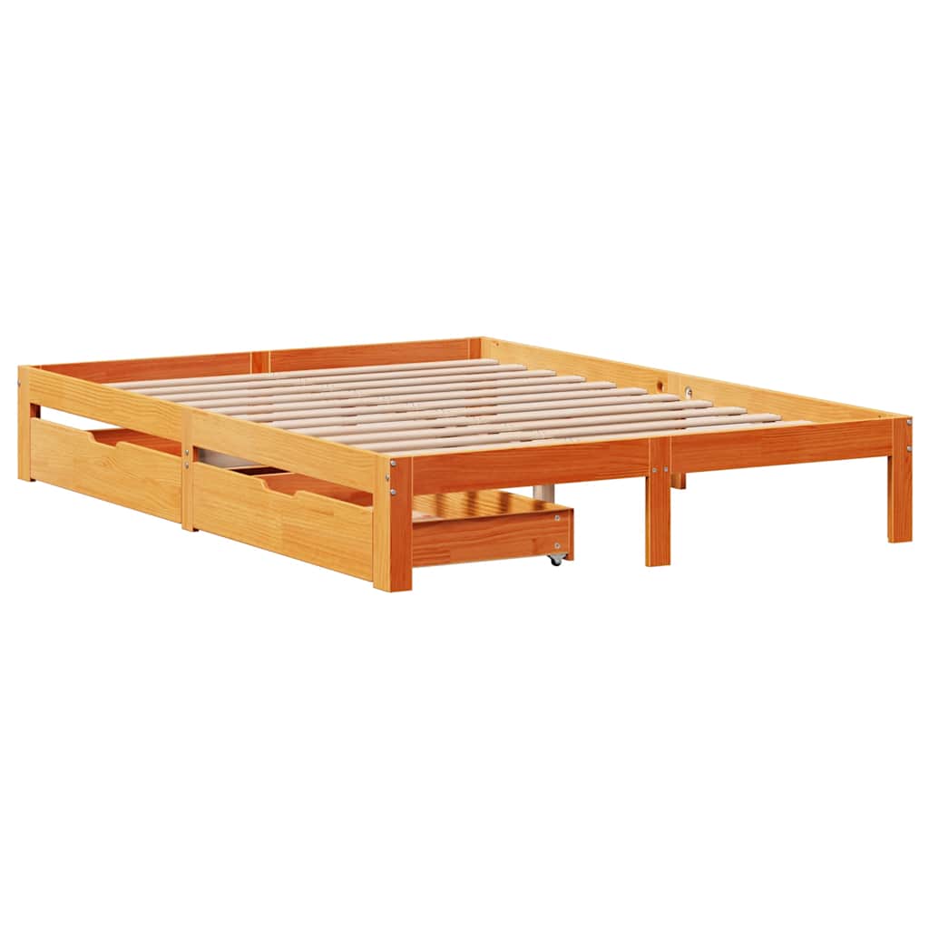 Bed Frame with Drawers without Mattress Wax Brown 135x190 cm Double