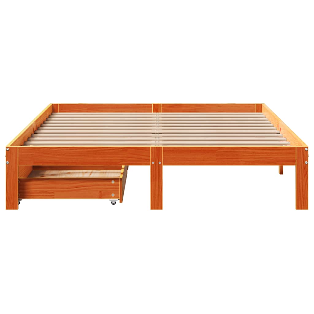 Bed Frame with Drawers without Mattress Wax Brown 135x190 cm Double