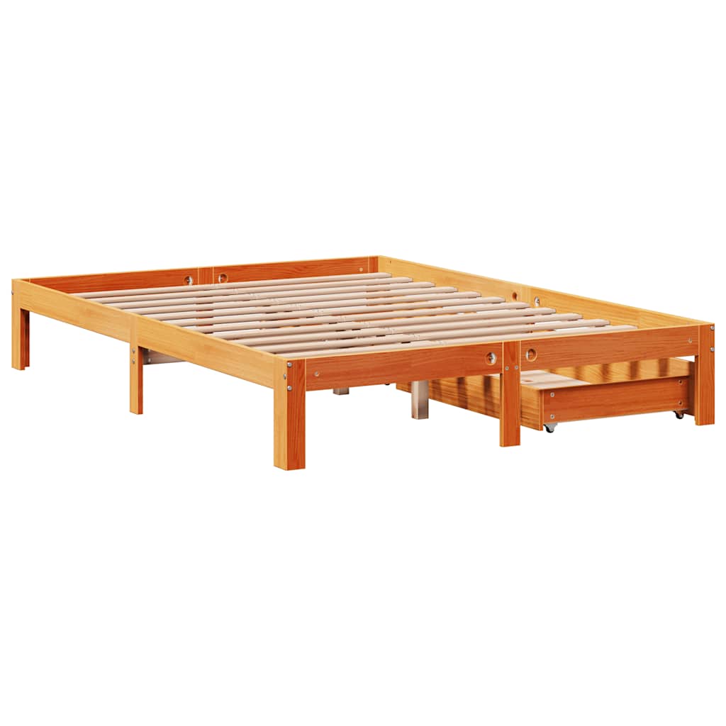 Bed Frame with Drawers without Mattress Wax Brown 135x190 cm Double