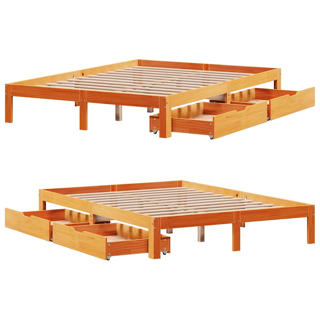 Bed Frame with Drawers without Mattress Wax Brown 135x190 cm Double