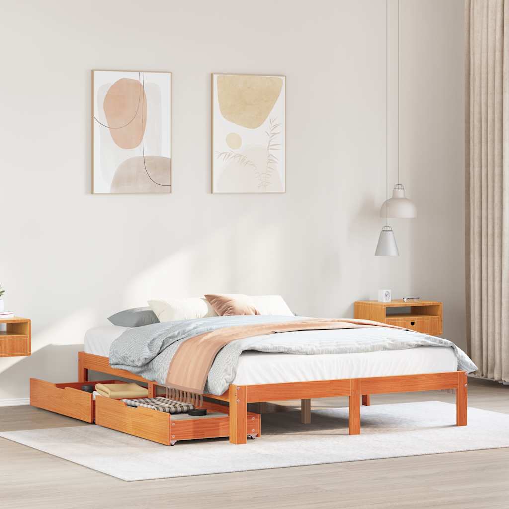 Bed Frame with Drawers without Mattress Wax Brown 135x190 cm Double