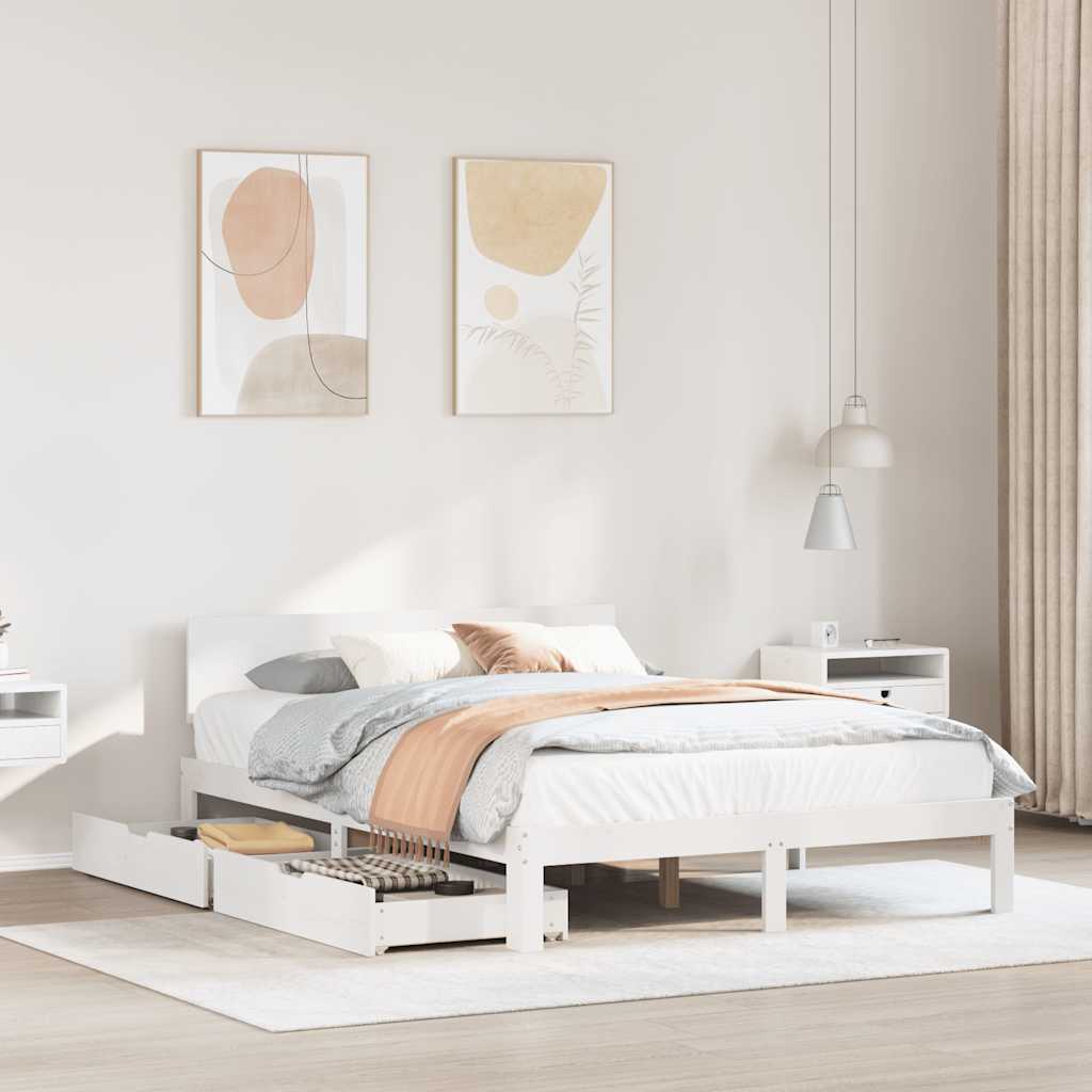 Bed Frame with Drawers without Mattress White 140x200 cm