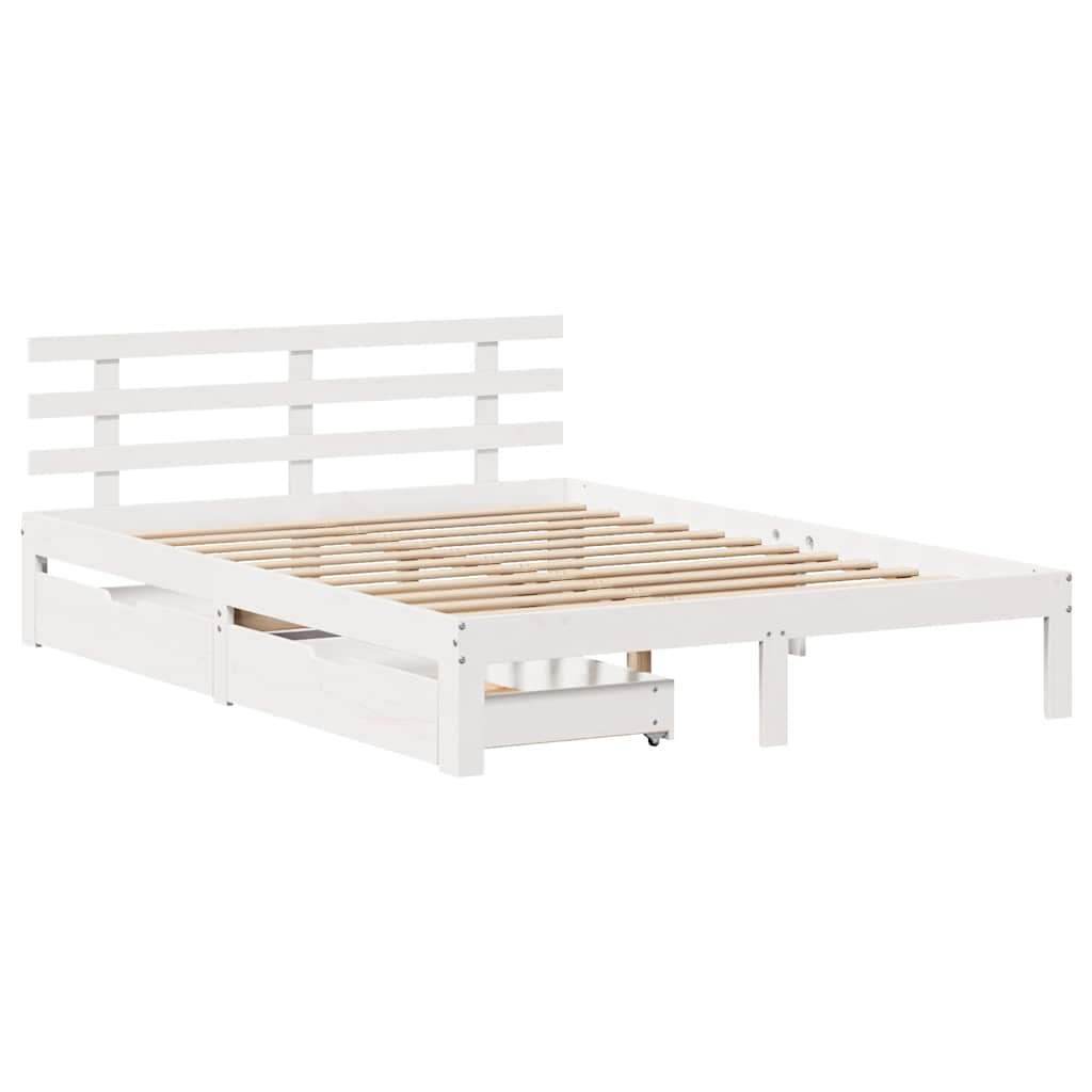 Bed Frame with Drawers without Mattress White 140x190 cm