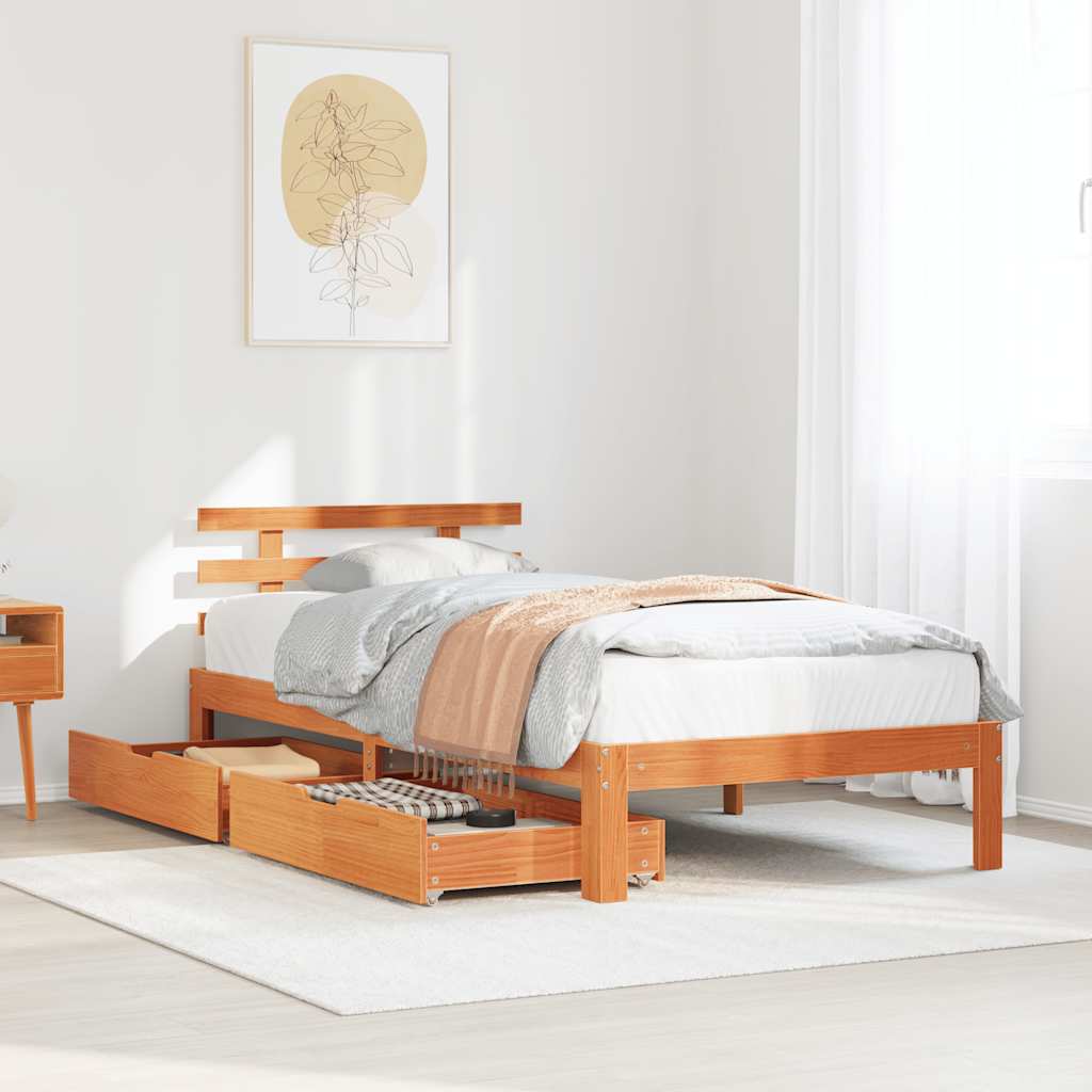 Bed Frame with Drawers without Mattress Wax Brown 75x190 cm Small Single