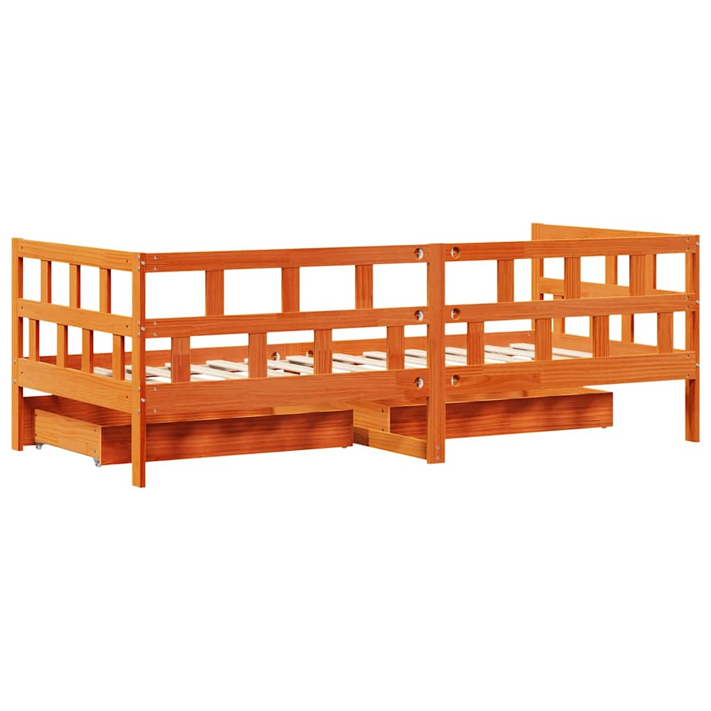 Daybed with Drawers without Mattress Wax Brown 80x200 cm Solid Wood