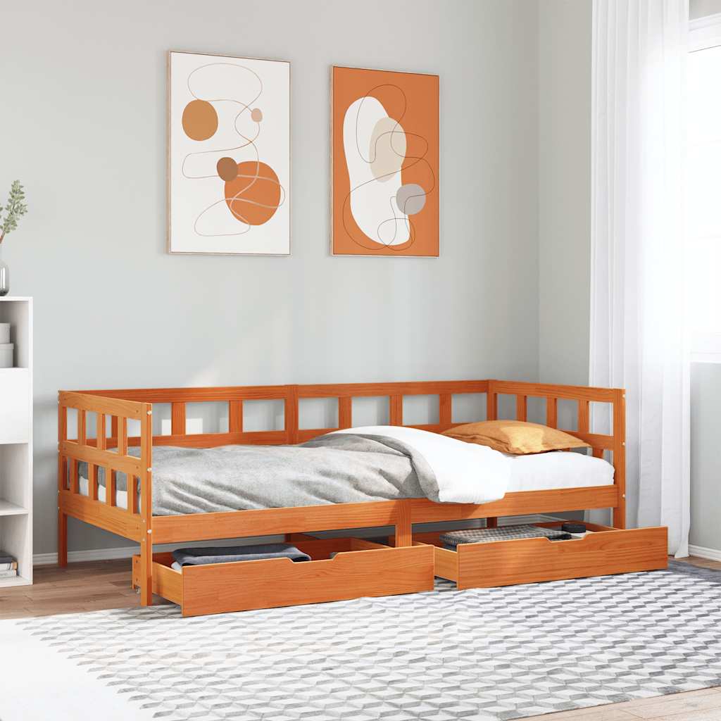 Daybed with Drawers without Mattress Wax Brown 80x200 cm Solid Wood