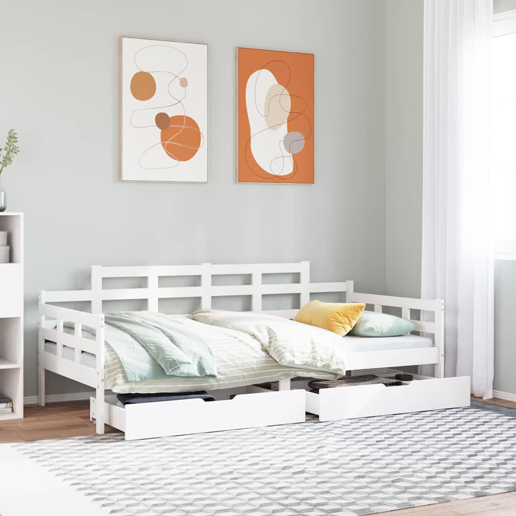Daybed with Drawers without Mattress White 80x200 cm Solid Wood