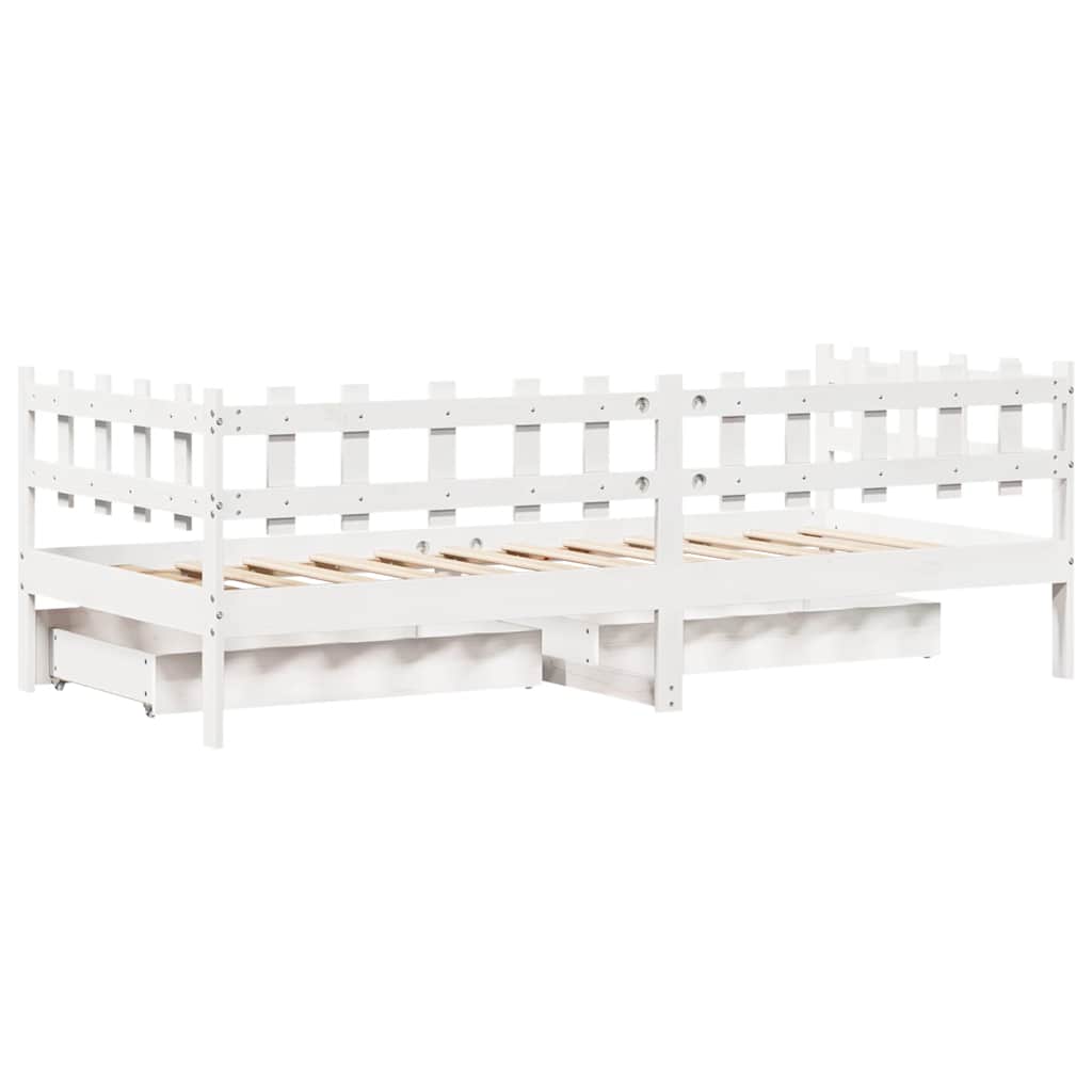 Daybed with Drawers without Mattress White 90x190 cm Single Solid Wood