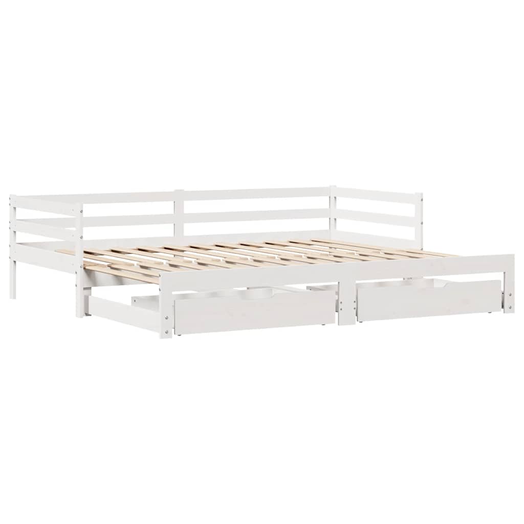 Daybed with Trundle and Drawers without Mattress White 90x190 cm Single