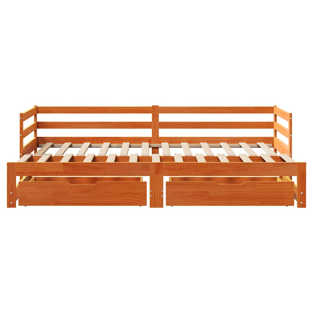 Daybed with Trundle&Drawers without Mattress Wax Brown 90x190 cm Single