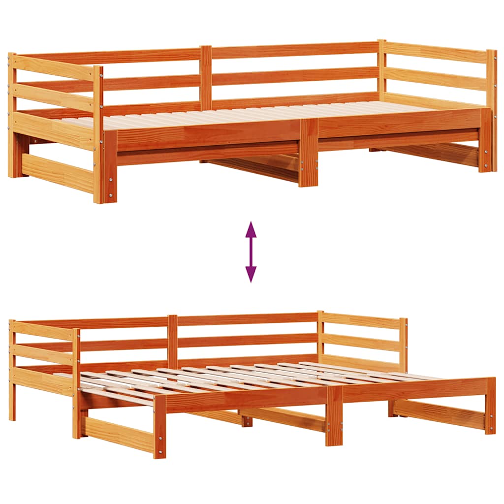 Daybed with Trundle&Drawers without Mattress Wax Brown 90x190 cm Single