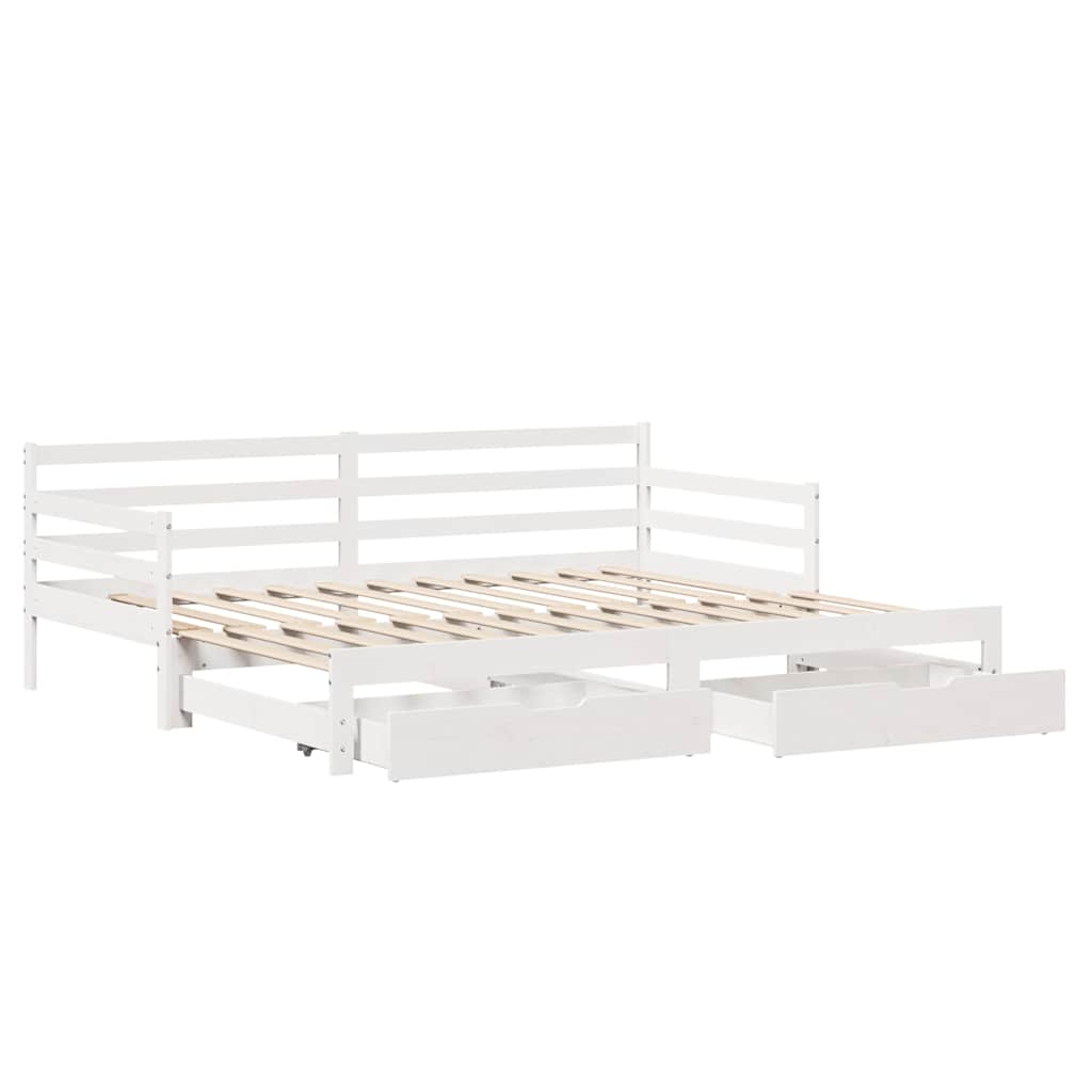 Daybed with Trundle and Drawers without Mattress White 90x200 cm