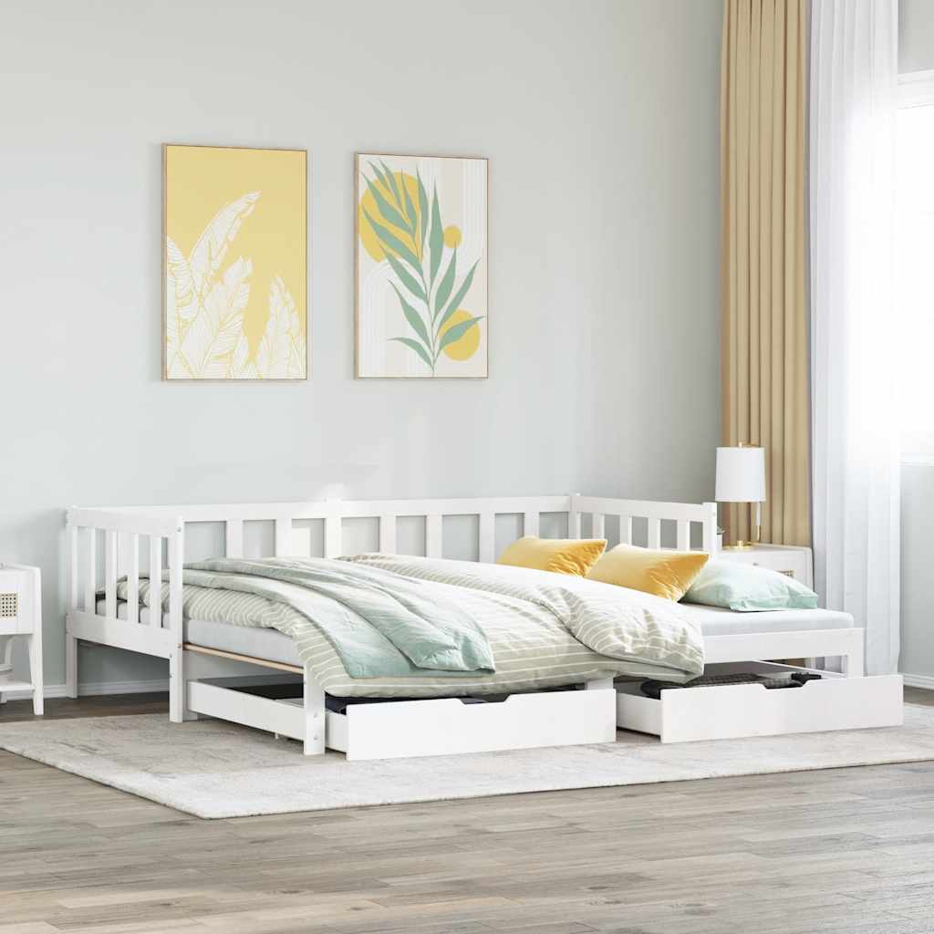Daybed with Trundle and Drawers without Mattress White 80x200 cm