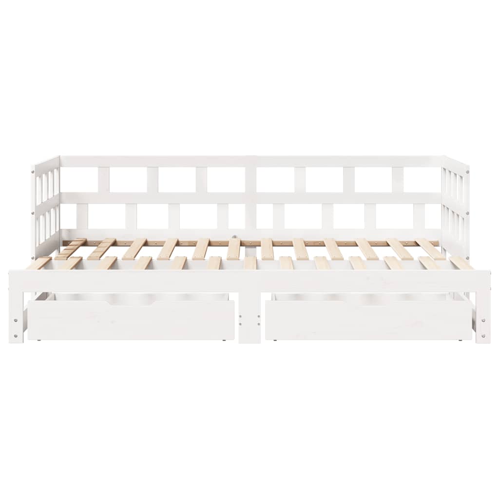 Daybed with Trundle and Drawers without Mattress White 90x190 cm Single