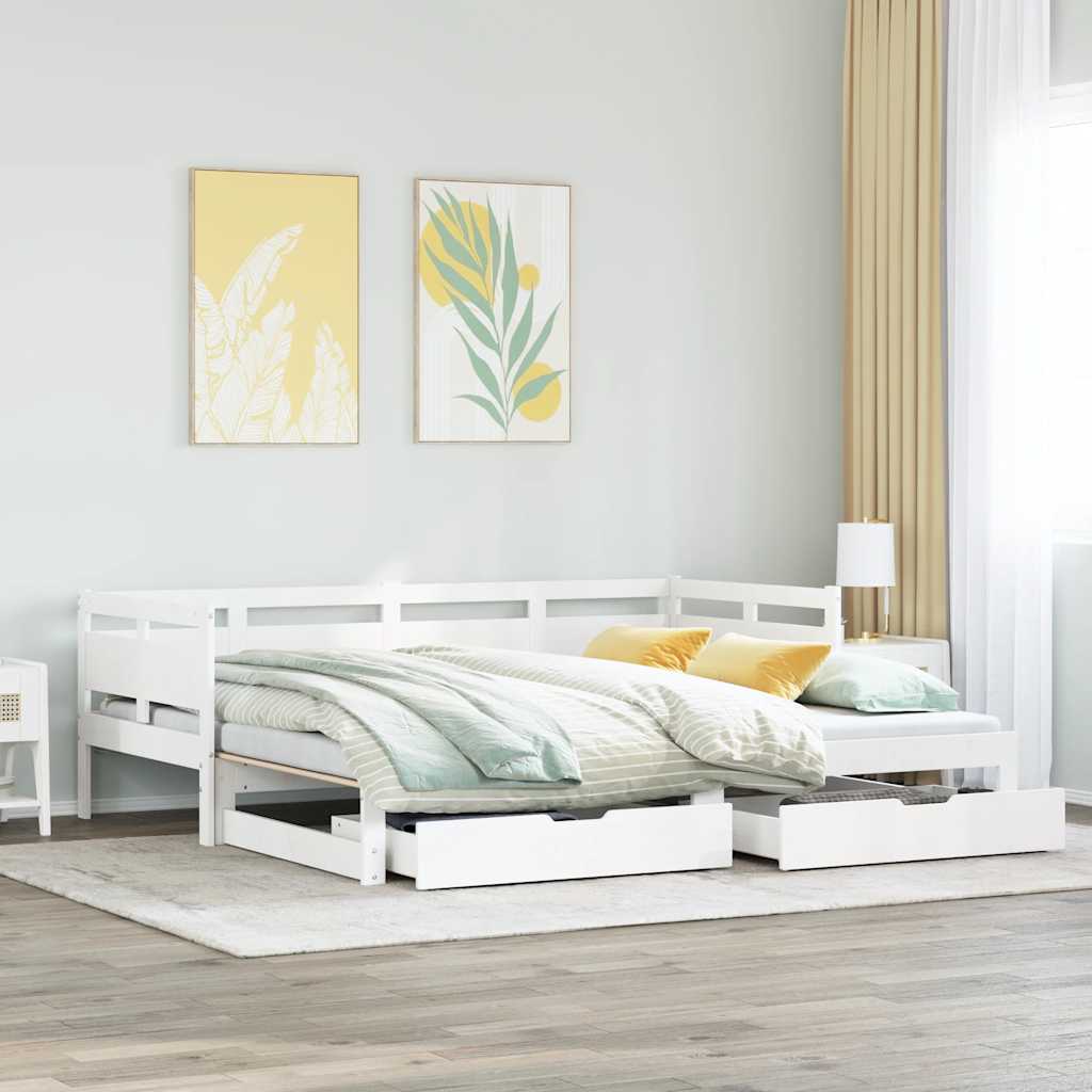 Daybed with Trundle and Drawers without Mattress White 90x200 cm