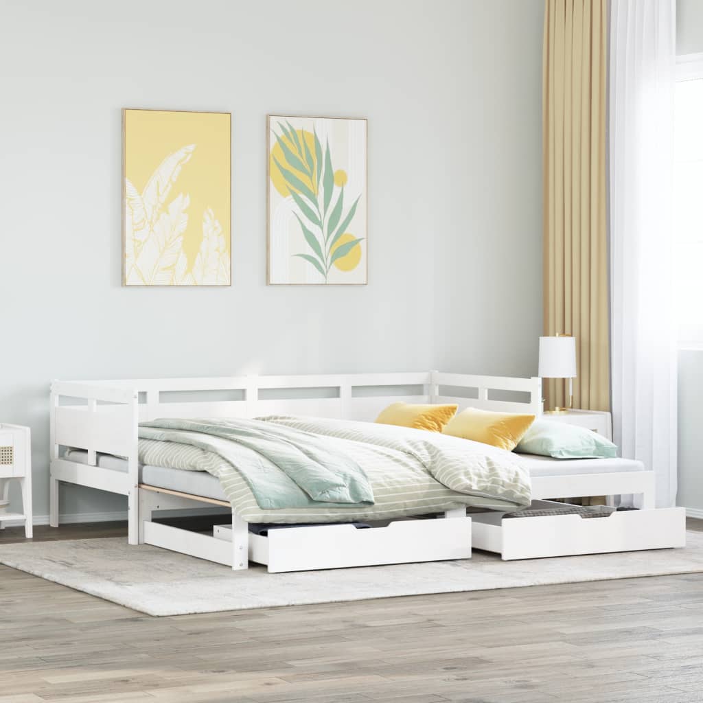 vidaXL Daybed with Trundle and Drawers without Mattress White 90x190 cm Single