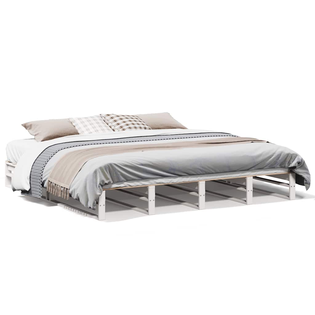 Bed Frame without Mattress White 200x200 cm Solid Wood Pine