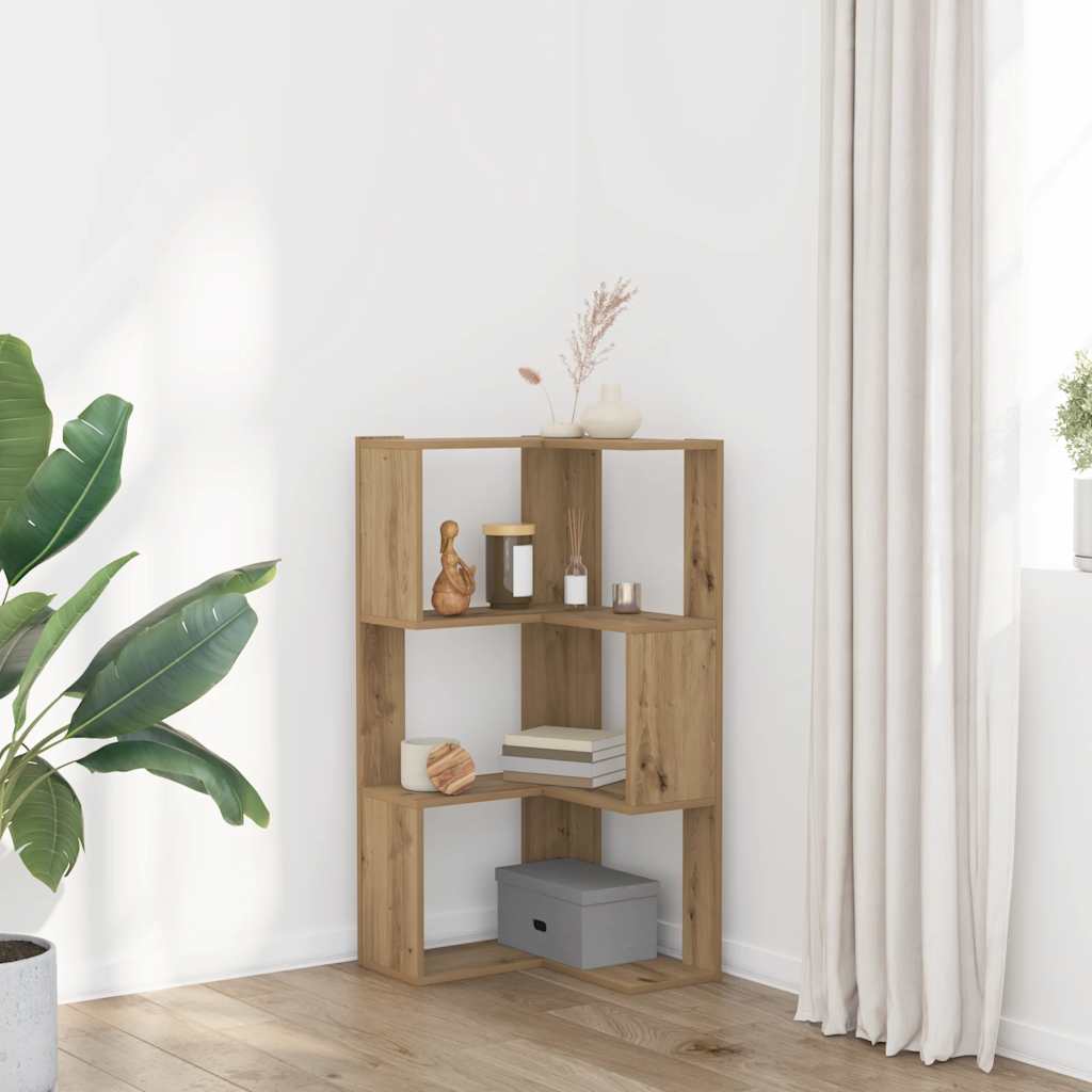 Corner Bookcase 3-Tier Artisian Oak 50x50x102 cm Engineered Wood