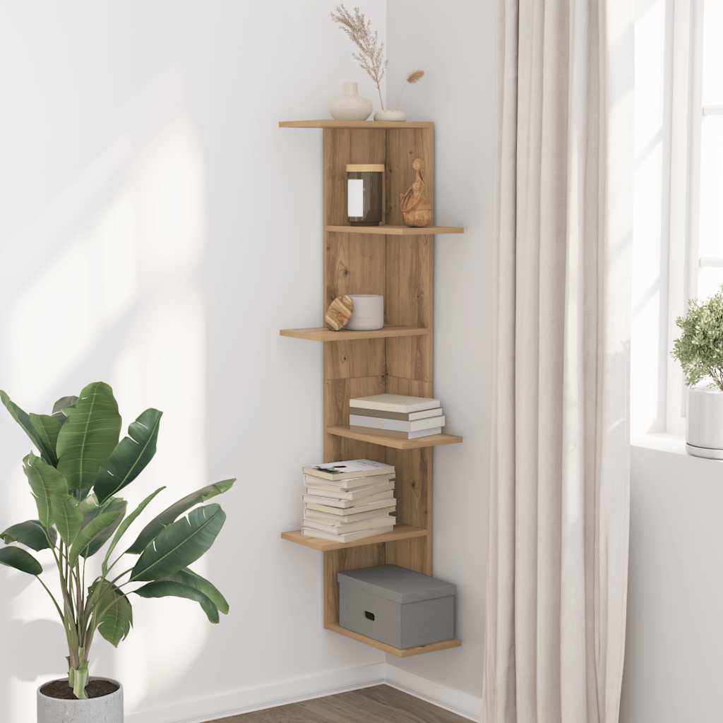 Wall Corner Shelf Artisian Oak 36.5x36.5x140 cm Engineered Wood