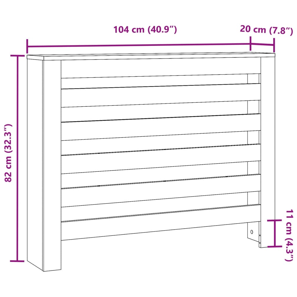 Radiator Cover Concrete Grey 104x20x82 cm Engineered Wood