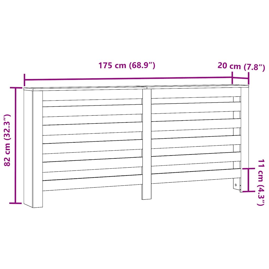 Radiator Cover Black 175x20x82 cm Engineered Wood