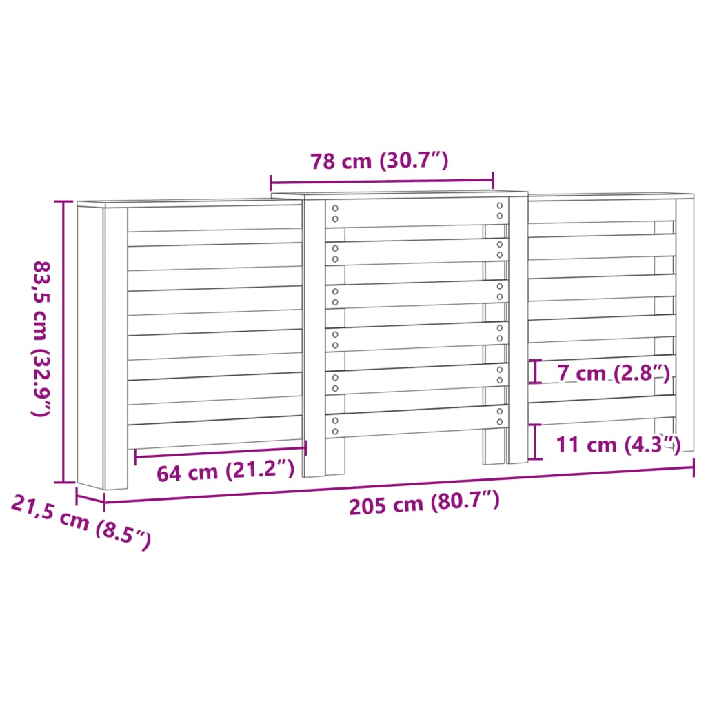 Radiator Cover Black 205x21.5x83.5 cm Engineered Wood