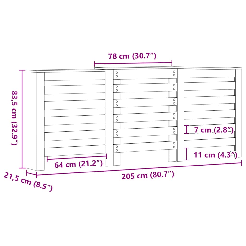 Radiator Cover Concrete Grey 205x21.5x83.5 cm Engineered Wood