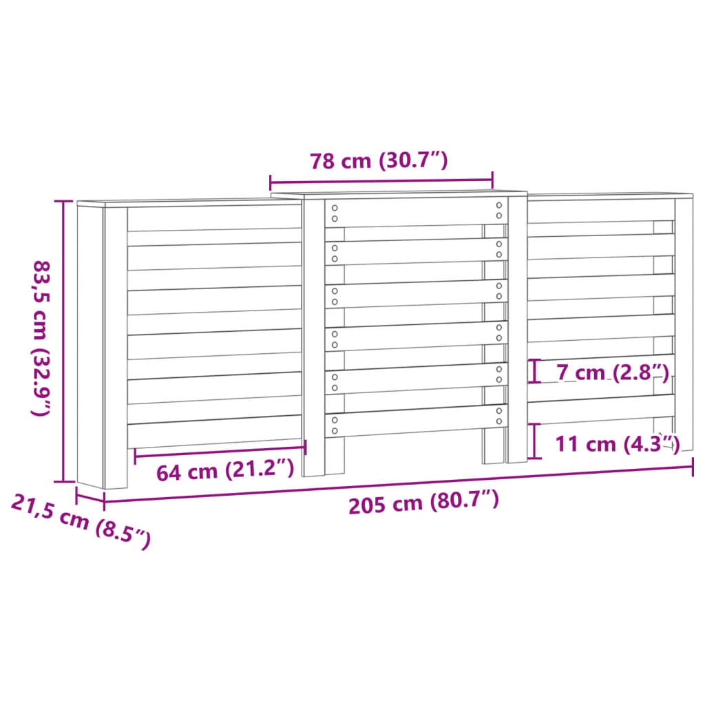 Radiator Cover Smoked Oak 205x21.5x83.5 cm Engineered Wood